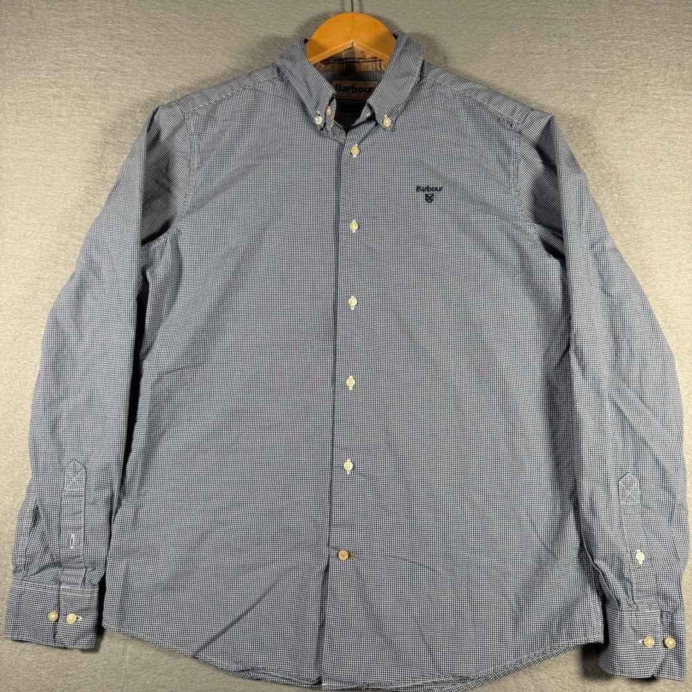 Barbour Mens Tailored Fit Gingham Button Down Shirt Navy Blue MSH5078BL53 Small